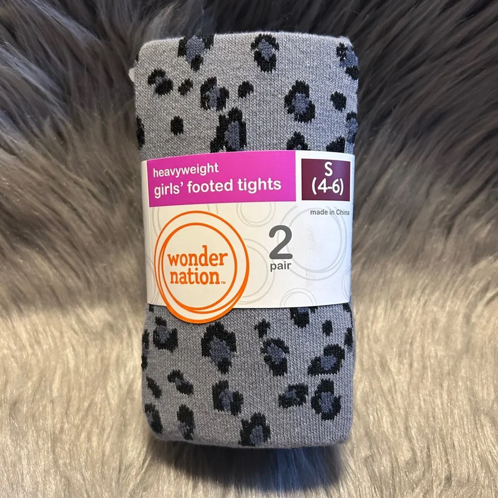 Wonder Nation Heavyweight Footed Tights Girl Size Small (4-6) Gray Leopard Black